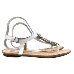 BOC Women's Size 8 White Faux Leather Floral Thong Ankle Strap Flat Sandals